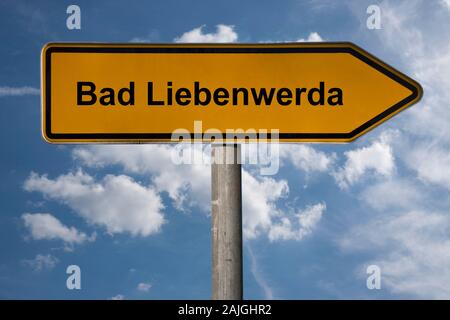 Detail Foto von einem Wegweiser mit der Aufschrift Bad Liebenwerda, Brandenburg, Deutschland, Europa Stockfoto