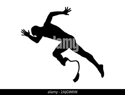 Start sprint runner Behinderte schwarze Silhouette Stockfoto