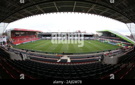 Eine allgemeine Ansicht in Welford Road vor dem Gallagher Premiership übereinstimmen. Stockfoto