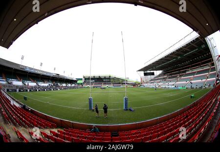 Eine allgemeine Ansicht in Welford Road vor dem Gallagher Premiership übereinstimmen. Stockfoto