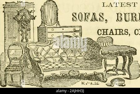 Der Staat Almanach und Hand-buch der Statistik für 1863. 415, 417 und 419 California Street, zwischen Montgomery und Sansom,. Neuesten Arten von CHAniS, Kammer, Bettgestelle, Betten. Der Handel suppliedat die niedrigste Ganze - Verkauf Preise. NEWY OK STORI und Nr. 217 MONTGOMERY ST., (RUSS HAUS,) zwischen Bush und Kiefer Straßen, San Francisco. Der Teilnehmer, als Erste in der Zeitung und Zeitschrift Businessin dieser Stadt im Jahr 1849 zu engagieren, und conseqacntly als Pionier News Agent auf tliis Küste, schmeichelt sich selbst tliat seinen langen Exi) erience in das Geschäft wird liini Ermächtigung im assu Stockfoto