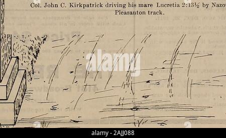 Züchter und Sportler. Band LX. Nr. 7. SAN FRANCISCO, Samstag, 17. Februar 1912. Abonnement - $ 3.00 pro Yeai e4 Oberst John C. Kirkpatrick fahren seine Stute Lncretia 2:13% thePleasanton Nazote auf Schiene. Stockfoto