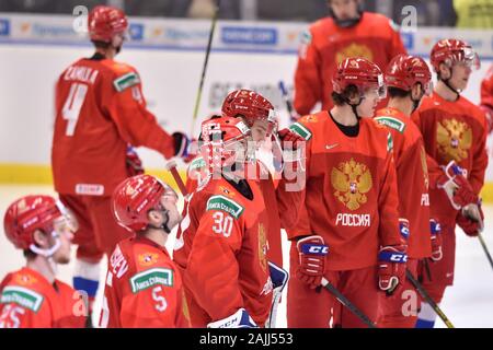 Ostrava, Tschechische Republik. 04 Jan, 2020. Hockey Spieler aus Russland, U 20 vor der 2020 IIHF World Junior Eishockey WM Halbfinale zwischen Schweden und Russland in Ostrava, Tschechische Republik, am 4. Januar 2020. Credit: Jaroslav Ozana/CTK Photo/Alamy leben Nachrichten Stockfoto