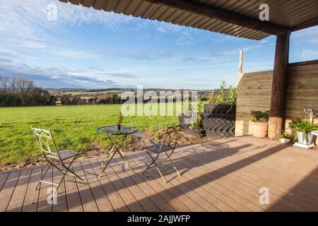 Hirten Hütte Stil mobile holiday home, Medstead, Alton, Hampshire, England, Vereinigtes Königreich. Stockfoto