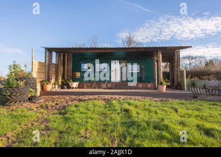 Hirten Hütte Stil mobile holiday home, Medstead, Alton, Hampshire, England, Vereinigtes Königreich. Stockfoto