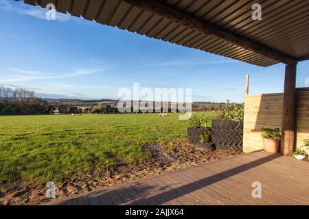 Hirten Hütte Stil mobile holiday home, Medstead, Alton, Hampshire, England, Vereinigtes Königreich. Stockfoto