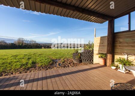 Hirten Hütte Stil mobile holiday home, Medstead, Alton, Hampshire, England, Vereinigtes Königreich. Stockfoto