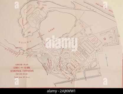 Amtliche Führer zu den Lewis und Clark Centennial Exhibition, Portland, Oregon, 1. Juni bis 15. Oktober 1905. . Grundriss LEWIS"™ CLARK Centennial Exhibition. Portland Oregon. Gesamtfläche 402 Hektar. Eines DER SIEBEN FÄLLT BEI Roosevelt sagte: Ich sah nie irgendwo als Spokaneand Seattle zwei solche Städte. Wenn mein ältester Junge große enoughto war, Auswahl, würde ich ihm raten, in die eine oder andere jener Städte tolocate und es ist Shake-up betweerj. Stockfoto