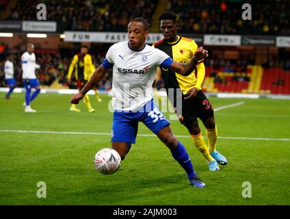 WATFORD, England - Januar 04: Neil Danns der Tranmere Rovers bei Emirates FA Cup in die dritte Runde Übereinstimmung zwischen Watford und Tranmere Rovers auf Januar Stockfoto