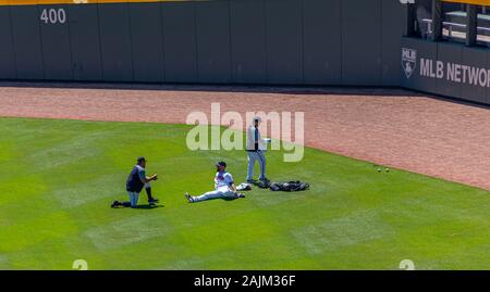 Stretching vor dem Spiel Stockfoto