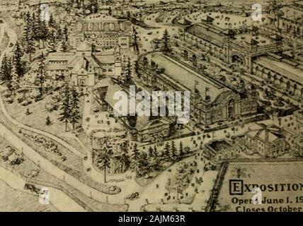 Amtliche Führer zu den Lewis und Clark Centennial Exhibition, Portland, Oregon, 1. Juni bis 15. Oktober 1905. . M ExperimentalGardens m. Öffnet Juni I. ICloses Octobc Forstwirtschaft Gebäude Fine Arts Building Europa * Orient * Willamette River Mt. Haube Stockfoto