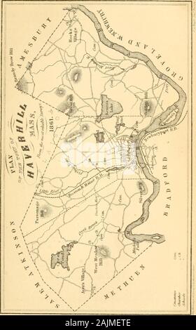 Die Geschichte von Haverhill, Massachusetts: Von der ersten Siedlung, in 1640, in das Jahr 1860. Diese Plattform der Stadt hauerill hegan Hy ensign Lärm von Sudbury und von Jonathan Danforth 16 beendet. 3d m. 1667. Das Gericht billigte den Bericht der Kommissare, und zum ersten Mal die Grenzen der Stadt waren offensichtlich gut definedand verstanden. Von den vorgenannten, es wird gesehen werden, dass die ursprüngliche Fläche der townwas viel größer als die Gegenwart. Dieser Unterschied ist jedoch nicht gen-. Geschichte OP HAVERHILL. 105 allgemein bekannten Hy seiner heutigen Bewohner; und sogar die Wh Stockfoto