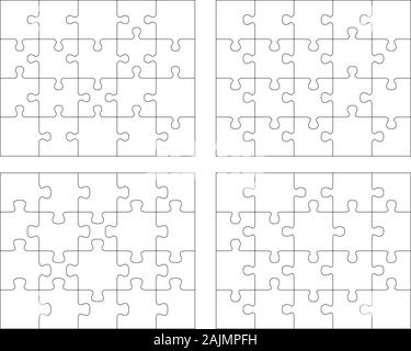 Abbildung von vier verschiedenen weißen Puzzles, separate Teile Stockfoto