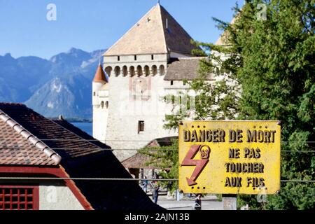 Schloss Chillon, Genfer See, Speicherkraftwerke Veytaux, Waadt, Schweiz. Stockfoto