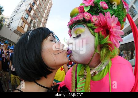 Rio de Janeiro, 31. Januar 2015. Nachtschwärmer während der Parade des Bausteins Banda de Ipanema in den Straßenkarneval von Rio de Janeiro, Brazi Stockfoto