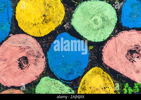 Abstrakte Muster der Runde mehrfarbige Baumstümpfen von oben geschossen Stockfoto