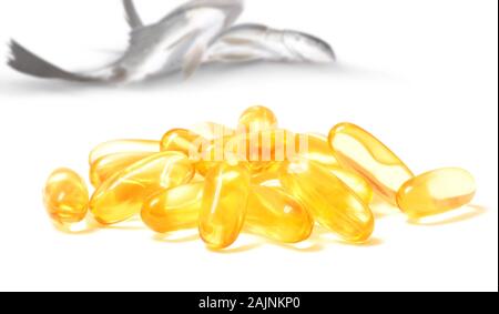 Omega-3 Fischöl Ergänzungen von lebertran Stockfoto