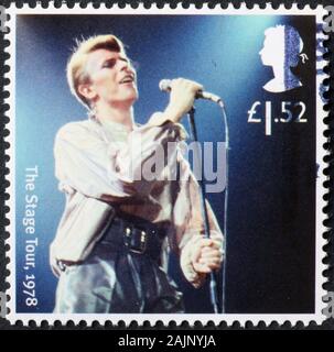 David Bowie im Konzert auf britischer Briefmarke Stockfoto