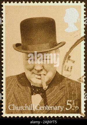 Porträt von Winston Churchill auf britischer Briefmarke Stockfoto