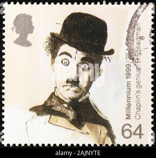 Porträt Charlot auf britischer Briefmarke Stockfoto