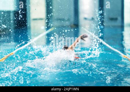 Professionelle Schwimmer, Übung im Hallenbad. Stockfoto