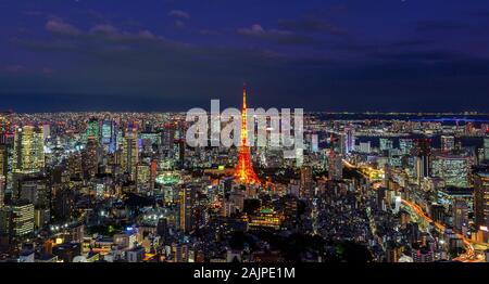 Panorama der Skyline von Tokio in der Dämmerung