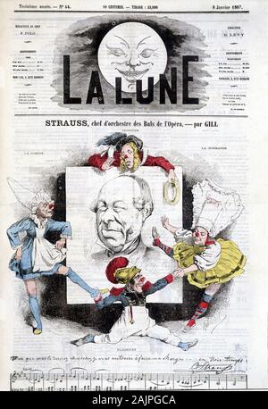 Karikatur de Johann Strauss Fils (1825-1899) in "La Lune", Le 6 janvier 1867. Dessin de Gill. Stockfoto