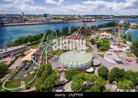 Luftaufnahme von La Ronde Freizeitpark in Montreal, Quebec, Kanada. Stockfoto