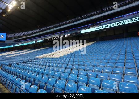 Manchester, Großbritannien. 4. Januar, 2020. Eine allgemeine Ansicht innerhalb der Etihad Stadium, die Heimat von Manchester City FC. Stockfoto