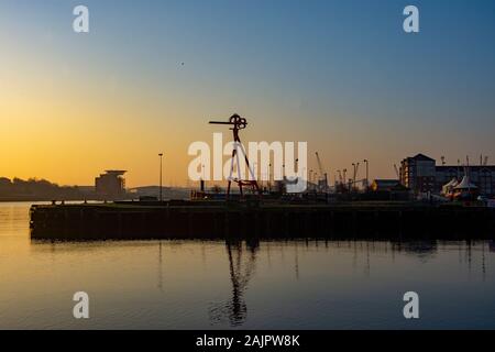 Sonnenaufgang in North Shields Marina Stockfoto