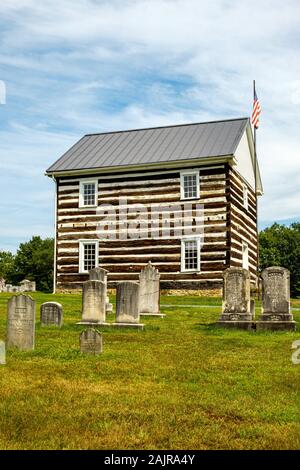 Old Log Church, 343 Friedhof Straße, Schellsburg, PA Stockfoto