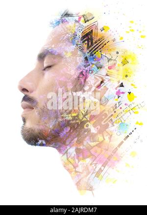 Paintography. Abstrakte Malerei mit einem Porträt kombiniert Stockfoto