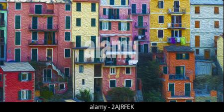 Bunte Häuser von Manarola, Cinque Terra, Italien Stockfoto