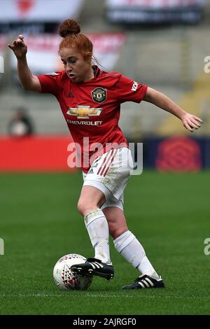 Leigh, UK. 05 Jan, 2020. LEIGH, ENGLAND - 5. Januar Martha Harris von Manchester United Frauen während Super das Barclays FA Women's League Spiel zwischen Manchester United und Bristol City bei Leigh Sport Stadion, Leigh am Sonntag, den 5. Januar 2020. (Credit: Eddie Garvey | MI Nachrichten) das Fotografieren dürfen nur für Zeitung und/oder Zeitschrift redaktionelle Zwecke verwendet werden, eine Lizenz für die gewerbliche Nutzung Kreditkarte erforderlich: MI Nachrichten & Sport/Alamy leben Nachrichten Stockfoto