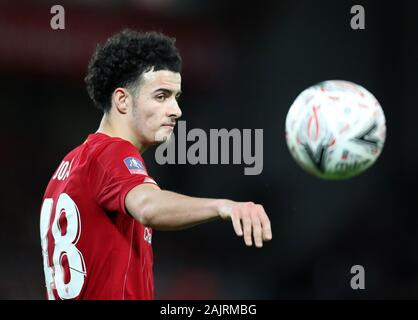 Anfield, Liverpool, Merseyside, UK. 5 Jan, 2020. Für den englischen FA Cup Fußball, Liverpool gegen Everton; Curtis Jones von Liverpool - Streng redaktionelle Verwendung. Keine Verwendung mit nicht autorisierten Audio-, Video-, Daten-, Spielpläne, Verein/liga Logos oder "live" Dienstleistungen. On-line-in-Match mit 120 Bildern beschränkt, kein Video-Emulation. Keine Verwendung in Wetten, Spiele oder einzelne Verein/Liga/player Publikationen Quelle: Aktion plus Sport/Alamy leben Nachrichten Stockfoto