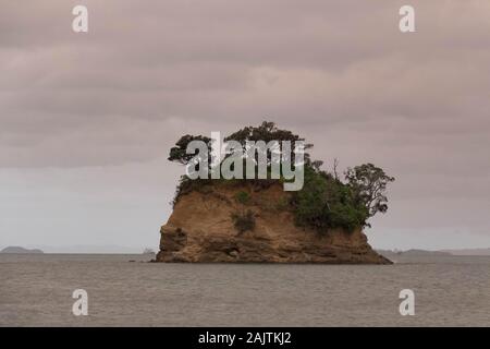 Neuseeland, Nordinsel - 5. Januar 2020: Der Blick auf ein Dunst in den Himmel von Australiens Buschbrände hängt über Torbay Beach, North Shore Bezirk Stockfoto