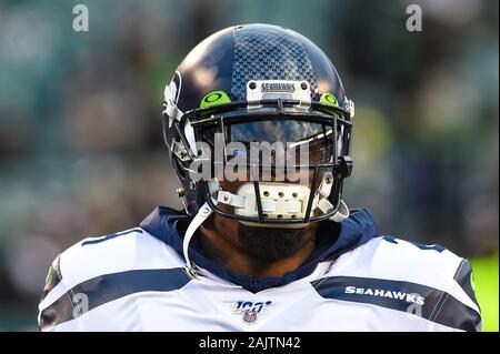 Philadelphia, PA, USA. 05 Jan, 2020. Seattle Seahawks zurück laufen Marshawn Lynch (24) erwärmt sich vor der NFC wild card matchup zwischen die Seattle Seahawks und die Philadelphia Eagles am Lincoln Financial Field in Philadelphia, PA. Credit: Csm/Alamy leben Nachrichten Stockfoto