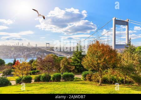 Sonnigen Tag in Otagtepe Park, mit Blick auf die zweite bosporus Brücke, Istanbul, Türkei Stockfoto