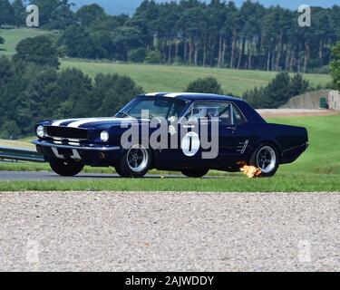 Fred Schäfer, Ford Mustang, Auspuff Flammen, HRDC All Stars, Pre-66, Sportwagen, GT, Tourenwagen, Vintage Sports Car Club, VSCC Formel Vintage Stockfoto