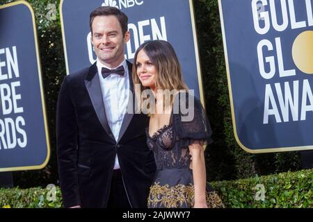 Bill Hader und Rachel Bilson nehmen an der 77. jährlichen Golden Globe Awards, Golden Globes, im Beverly Hilton Hotel in Beverly Hills, Los Angeles, USA, am 05. Januar 2020. | Verwendung weltweit Stockfoto