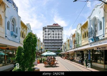 Neue Regent Street Fußgängerzone, in der Nähe von Cathedral Square, Christchurch, Südinsel, Neuseeland Stockfoto