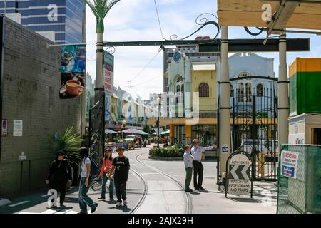 Neue Regent Street Fußgängerzone, in der Nähe von Cathedral Square, Christchurch, Südinsel, Neuseeland Stockfoto