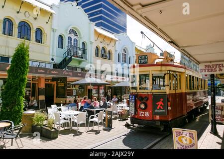 Neue Regent Street Fußgängerzone, in der Nähe von Cathedral Square, Christchurch, Südinsel, Neuseeland Stockfoto