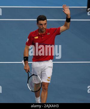 Perth Western Australia ATP-CUP Spanien v, Uruguay. 06 Jan, 2012. Roberto Bautista Agut (ESP) beats Franco Roncadelli (uru) Credit: Roger Parker/Alamy leben Nachrichten Stockfoto