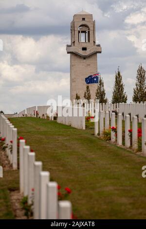 Memorial Friedhof an Villiers-Bretonneux für die australischen Soldaten, die während des Ersten Weltkrieges in Frankreich verloren waren. Stockfoto