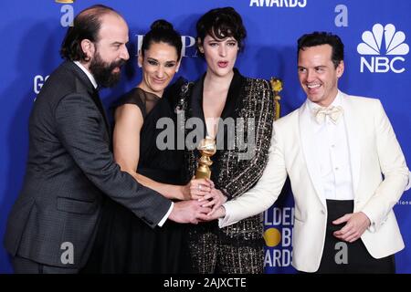 BEVERLY HILLS, LOS ANGELES, Kalifornien, USA - Januar 05: Brett Gelman, Sian Clifford, Phoebe Waller-Bridge und Andrew Scott in der Presse stellen auf der 77. jährlichen Golden Globe Awards im Beverly Hilton Hotel am 5. Januar statt, 2020 in Beverly Hills, Los Angeles, Kalifornien, Vereinigte Staaten. (Foto von Xavier Collin/Image Press Agency) Stockfoto