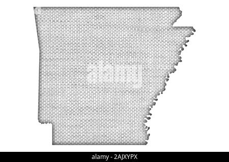 Karte von Arkansas auf alte Bettwäsche Stockfoto