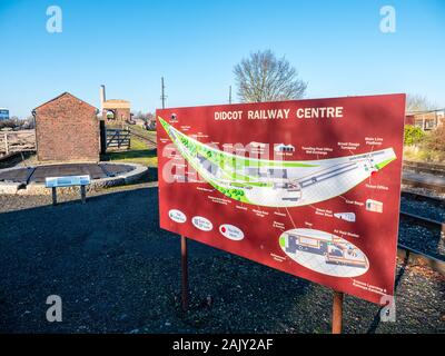 Eingangsschild, Eingang Didcot Railway Centre, Didcot, Oxfordshire, England, UK, GB. Stockfoto