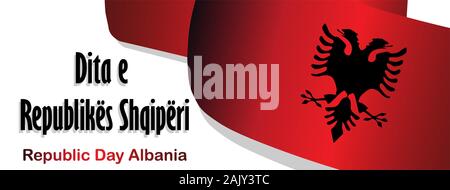 Tag der Republik Albanien. Flagge auf einem weißen Hintergrund. Die Unabhängigkeit Albaniens. Poster, Werbebanner. Übersetzung Schriftzug in Albanisch: Republik Stock Vektor