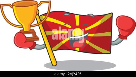 Fantastische Boxing Sieger Flagge Mazedonien in Mascot Cartoon Stil Stock Vektor